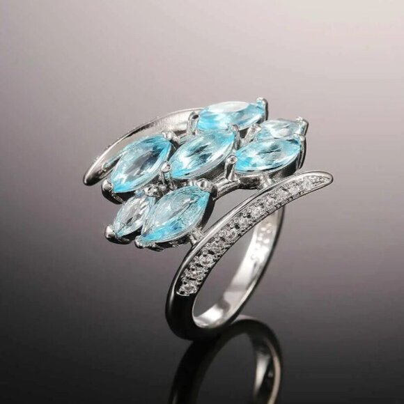 💍Silver Multiple Unique Marquis Gems Bright Light Blue💎 Ring, INDN8564 - Picture 6 of 10